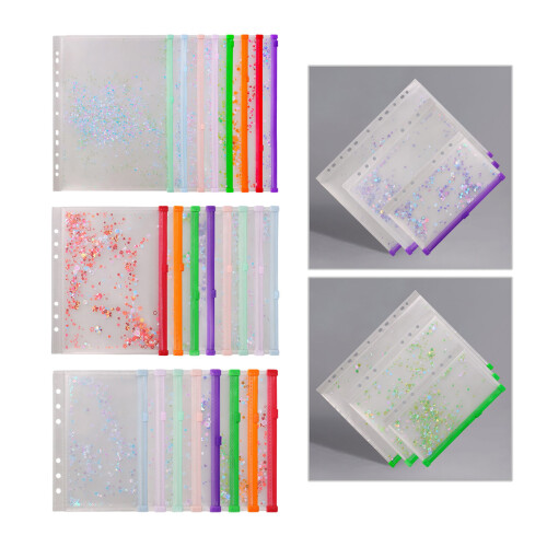 8Pcs Glittering Clear Zippered File Envelope With Punched-A4. 1