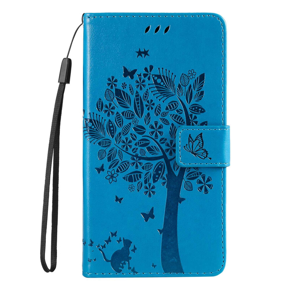 Moto Edge 40 Neo 5G Case Flip Leather Wallet, Card Holder, Cat Tree Embossed, Shockproof, Kickstand, Blue 9001264921316
