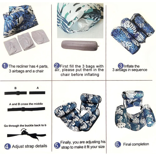 Pool Float Chair with Adjustable Recline and Breathable Mesh, Botanical Pattern Inflatable Lounge 1