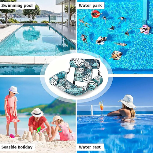 Pool Float Chair with Adjustable Recline and Breathable Mesh, Botanical Pattern Inflatable Lounge 2