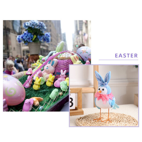 Easter Home Decor Plush Birds Figurine Placed on-Blue 1