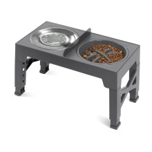 Adjustable Dog Double Bowl Pet Slow Feeding Food-Gray