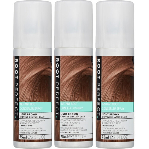 3 x 75ml Root Perfect Instant Root Concealer Spray - Light Brown