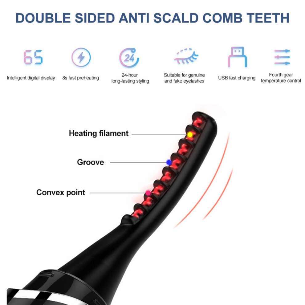 Heated Eyelash Curlers with Fast Heat Up Technology, Rechargeable Electric Eye Lash Curler with 4 Heat Settings and LED Display, Anti-Burn Design for