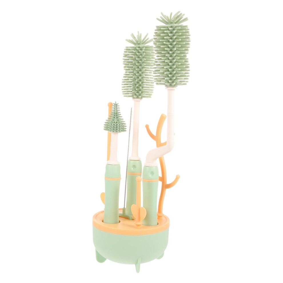 Multifunction Bottle Cleaning Brush Kit With Stand For Milk Bottles Long Straw Nipple Cleaner Extended Handle Deep Cleaning Green