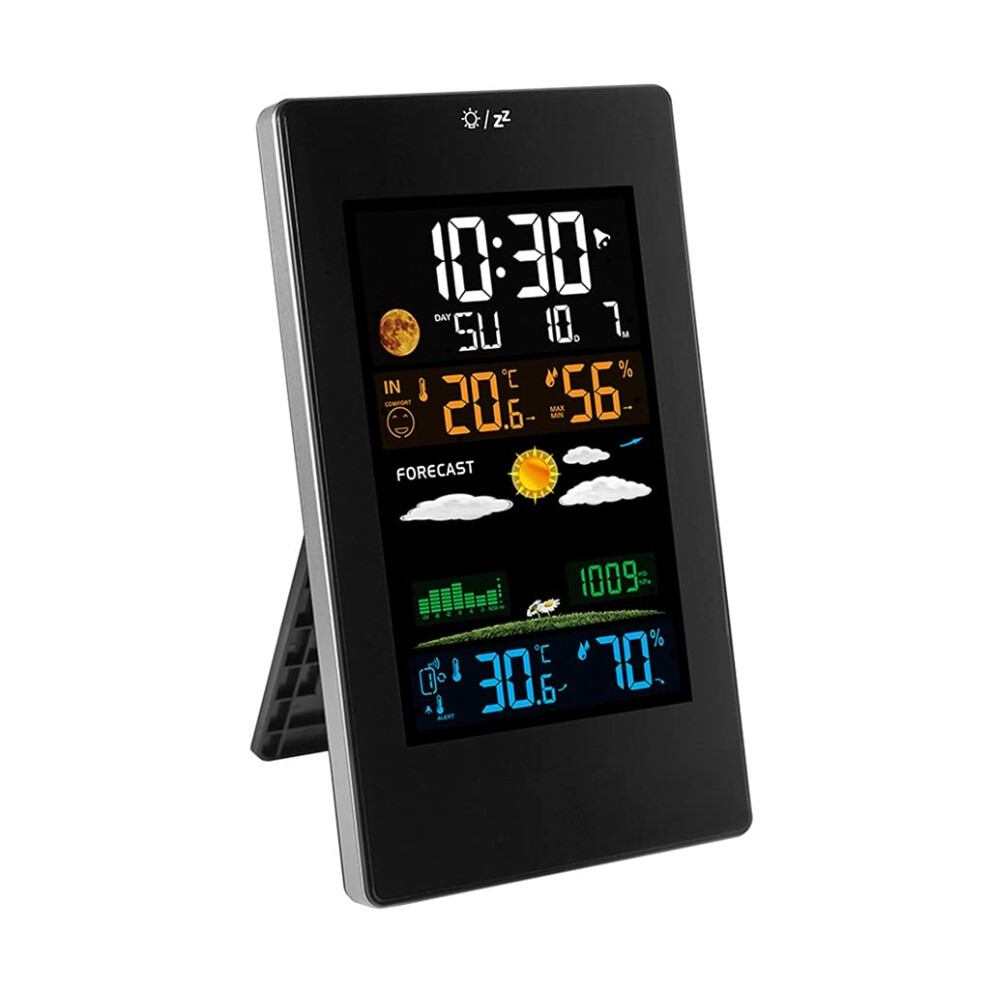 Indoor Outdoor Weather Station with Thermometer Hygrometer, Digital Weather Forecaster with Alarm Clock