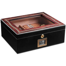 Cigar Humidor Wooden Box with Builtin Hygrometer and Humidifier for Desktop or Travel Storage