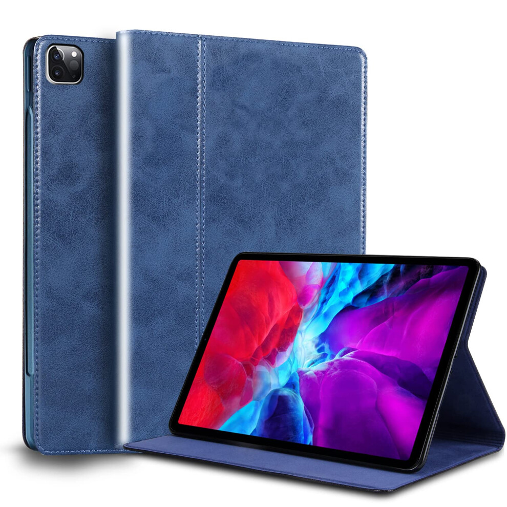 Case For Ipad Pro 12.9 Inch 3Rd6th Gen With Leather Oil Wax Auto Wake Sleep Stand Blue 9001264924263