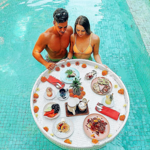 Oversized Floating Pool Tray with Extra Large Capacity, Durable Rattan Serving Bar for Pool Parties, White 1
