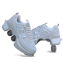 Roller Skates for Kids, Girls, and Women, Deformation Parkour Shoes, Unisex Four-Wheel Running Shoes, Grey EU39 UK6.5