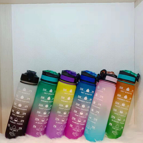 Convenient Straw Water Bottle 1L Capacity Drinking-Orange Green 2