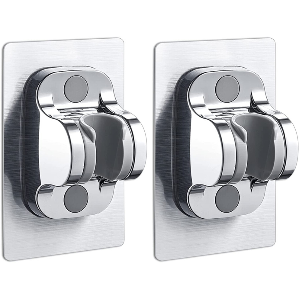 2Pcs Adhesive Wall Mount Shower Head Holder, Nodrill Adjustable Bracket For Bathroom Silver 9001264925413