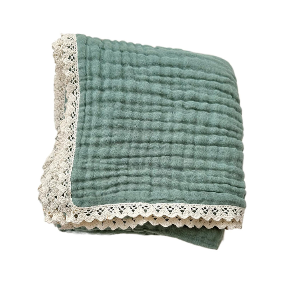 Soft Cotton Baby Blanket with Breathable Gauze and Lace Trim for Newborns and Toddlers