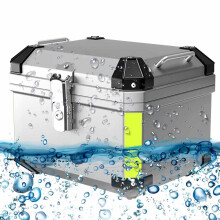 Universal Motorcycle Box 45L with Mounting Hardware, ABS Rear Luggage Case with Lock and Reflective Strip, Silver