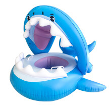 Babyflåte til svømmebasseng, oppblåsbar baldakin for småbarn med haidesign, solskjermbaldakin, giftfri PVC-vannleker med innebygd bjelle og lyd