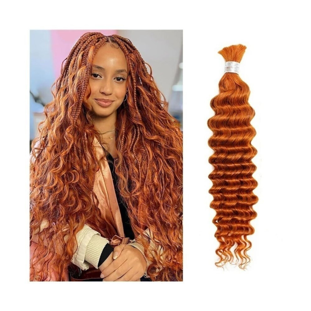 Unisex Braiding Hair Deep Wave Human Hair No Weft Bulk Hair Extensions 100G 20 Inch Ginger Color For Boho Braids