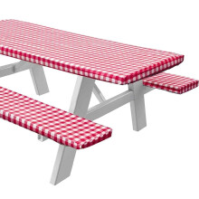 Picnic Table Cover Set, 3-Piece Waterproof Vinyl Tablecloth with Flannel Backing for Indoor Outdoor Use, Red-White