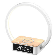 Sveglia digitale con lampada da scrivania, caricatore wireless Qi, simulazione alba, luce di risveglio per camera da letto (lampada multifunzionale)