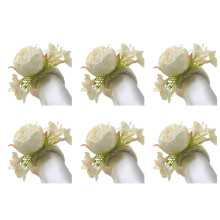 Packung mit 6 Serviettenringen mit realistischen Blumen,-Weiß