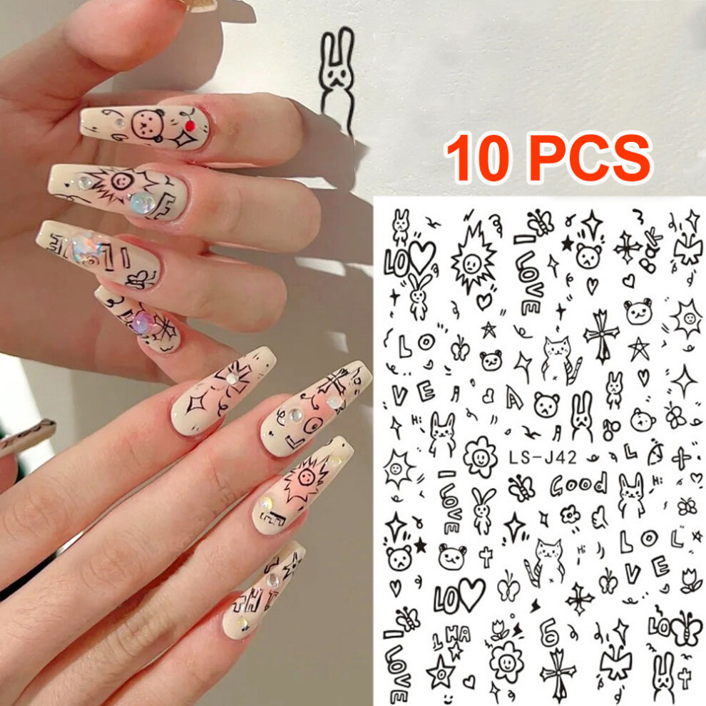 Abstract Lady Face Nail Decals, Multi-shape Graffiti Design Self-Adhesive Nail Art Stickers, Easy To DIY Manicure Nail Foil Transfer Sheets for Home