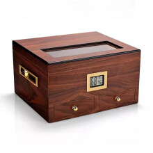 Cigar Humidor with Digital Hygrometer, Cedar Wood Box with Transparent Lid Holds 45 Cigars