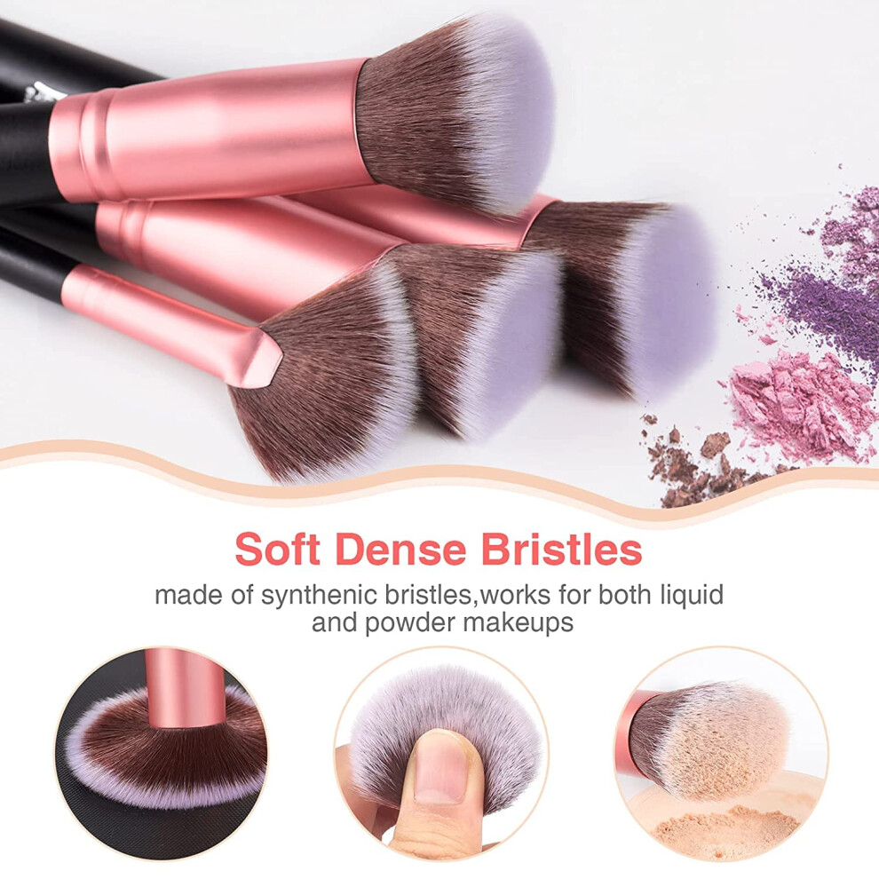 Professional Makeup Brush Set, RoseGold 16Pcs Precision Brushes for Eye & Face - Travel Makeup Brush Set with Bonus Makeup Sponge, Essential Face