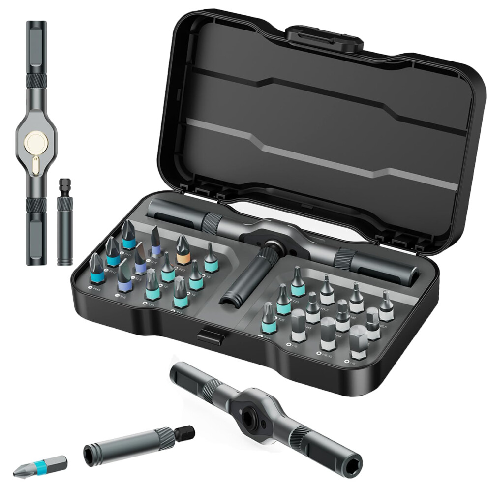 24 In 1 Magnetic Screwdriver Set With Rotatable Ratchet Handle, Compact Tool Kit Case For Furniture Computers Bicycles 9001264932411