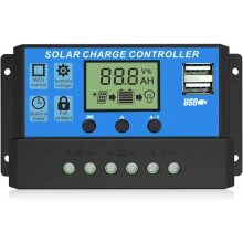 Solar Power Maestro, controlador de carga solar PWM de 12V/24V con gran pantalla LCD, puertos USB duales, ajuste automático de parámetros y