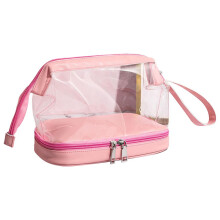 Borsa cosmetica in PVC impermeabile, trasparente, organizer da viaggio per trucchi e articoli da toilette con maniglia, grande capacità, materiale