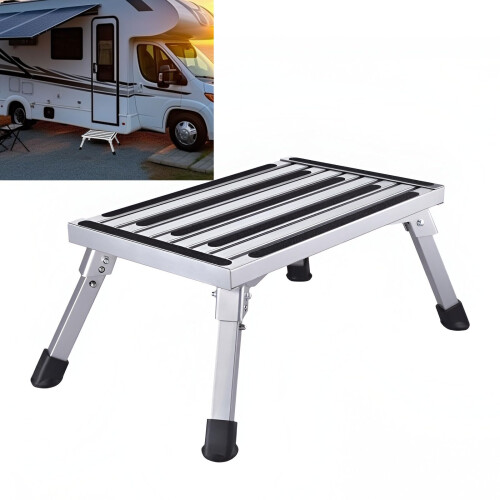 Aluminum RV Folding Step Stool with NonSlip Surface, Heavy Duty Foldable Camper Steps