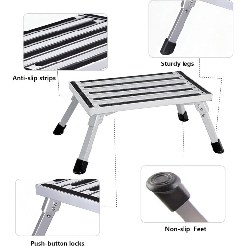 Aluminum RV Folding Step Stool with NonSlip Surface, Heavy Duty Foldable Camper Steps 1