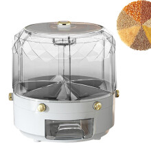 Grain Storage Container - 360 Rotating Rice Dispenser, 6-Grid Round Grain Storage Box, 9.84 Inches, Gray Gold Plated