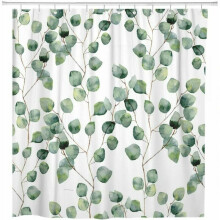 Perdea de duș botanică impermeabilă, cârlige reglabile, model de eucalipt de 72x72inch pentru decorul băii, design elegant în acuarelă cu