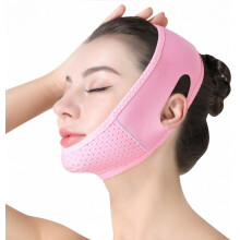 Anti Snoring Chin Strap with V Line Face Lifting, Adjustable Double Chin Reducer for Men Women Pink