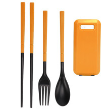 Kompaktes Reisebesteck-Set, tragbares Besteckset, wiederverwendbare Gabel, Löffel, Essstäbchen für draußen, mit Etui aus lebensmittelechtem PP,