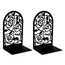 Serre-livres en métal élégants avec découpes florales-Noir B199