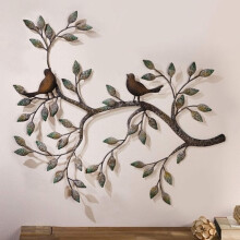 Decor de perete cu copacul vieții, artă murală metalică, sculptură metalică cu frunze colorate, ușor de agățat, decor de perete lucrat