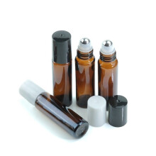 Amberkleurige glazen roll-on fles, corrosiebestendige glazen rollers met roestvrijstalen balletje voor etherische oliën, draagbare en handige