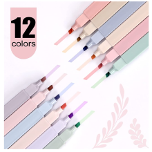 12er-Set ästhetische Pastell-Textmarker, Schulbedarf, Pastell-Textmarker in verschiedenen Farben mit Keil- und Feinspitze für Marker,