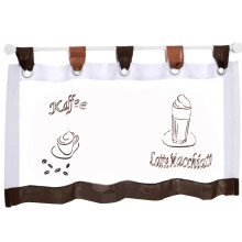 1Stück Scheibengardine, Cafe Scheibengardine Voile Bistrogardine, Transparente Kurzstore Kaffeemuster, Bestickte Gardine für Küche Wohnzimmer