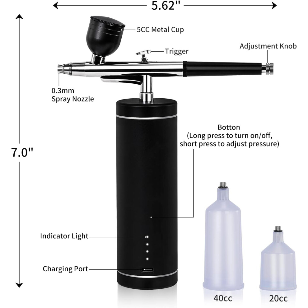Precision Airbrush Kit, 0.3mm Fluid Nozzle & Adjustable Air Pressures, Dual-Action Function High Pressure Air Brushes for Art, Makeup, Cake