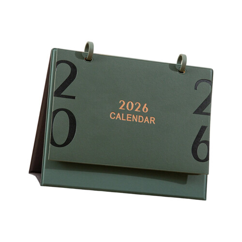 Tischkalender 2026 mit Lederbasis, 12 Monate von Januar bis-Grün