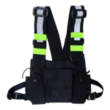 Multiple Pocket Vest Schwarz With Reflective Stripes And Backpack, Sporty Breast Pocket For Mountaineering And Hiking