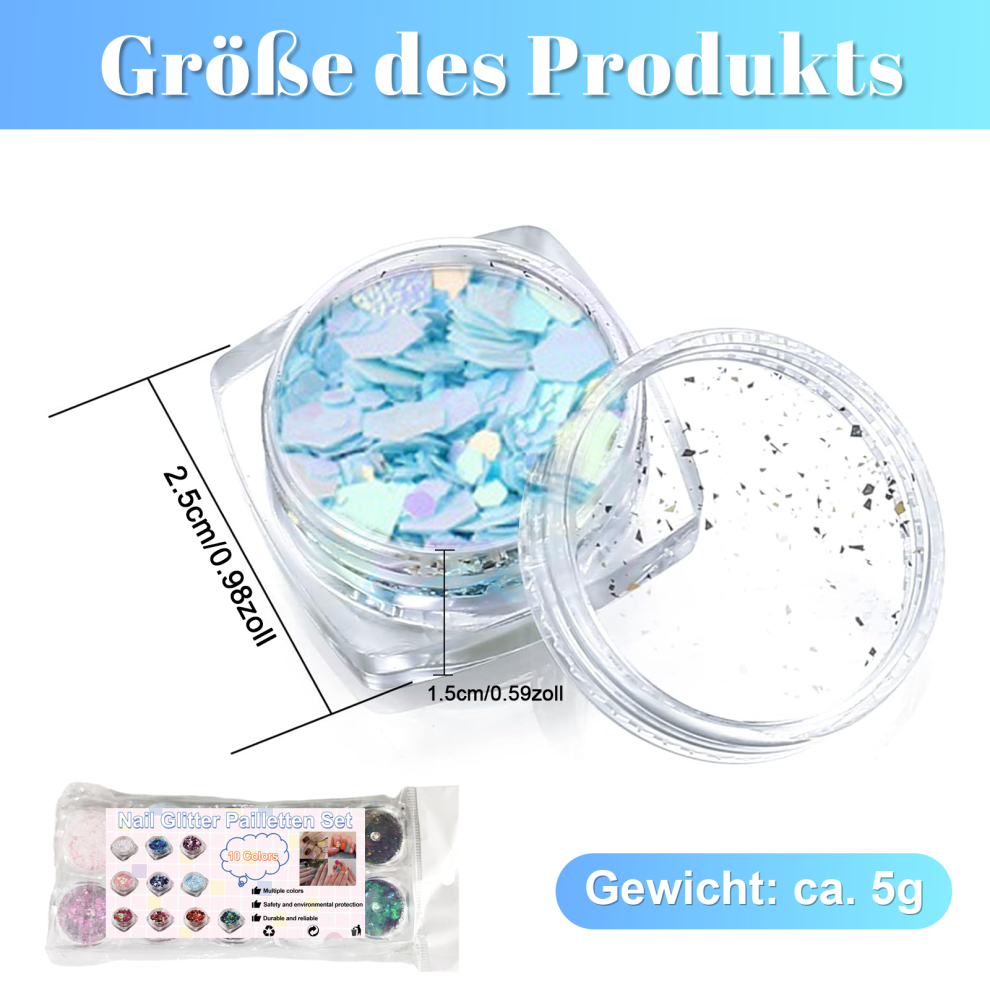 Holographic Mermaid Nail Art, Luminous Sequins: Create Unforgettable Manicures With 10 Iridescent Colors, Environmentally Friendly Materials For