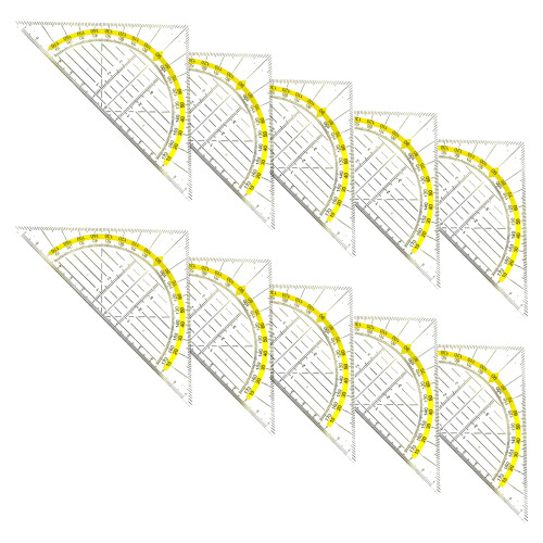 10Pcs Clear Set Square with 180 Degrees Protractors Geometry-A