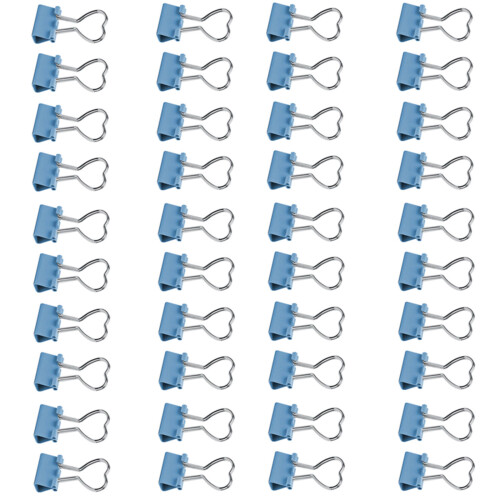 40 Pcs Paper Clips Heart Shape Binder Clips Bill Clips-Blue