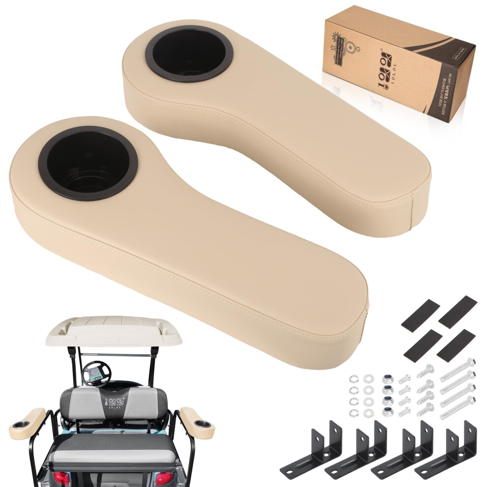 Golf Cart Armrest With Cup Holder Leather Nodrill For Ezgo Club Car Yamaha Beige 9119770705785
