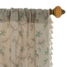 Rideaux en lin pour salon, rideaux à motifs floraux avec texture naturelle et semi-occultants, rideaux en tissu jacquard tricoté coton et chanvre