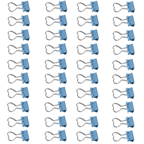40 Pcs Metal Clips Foldback Clips Heart Shape Binder Clips-Blue