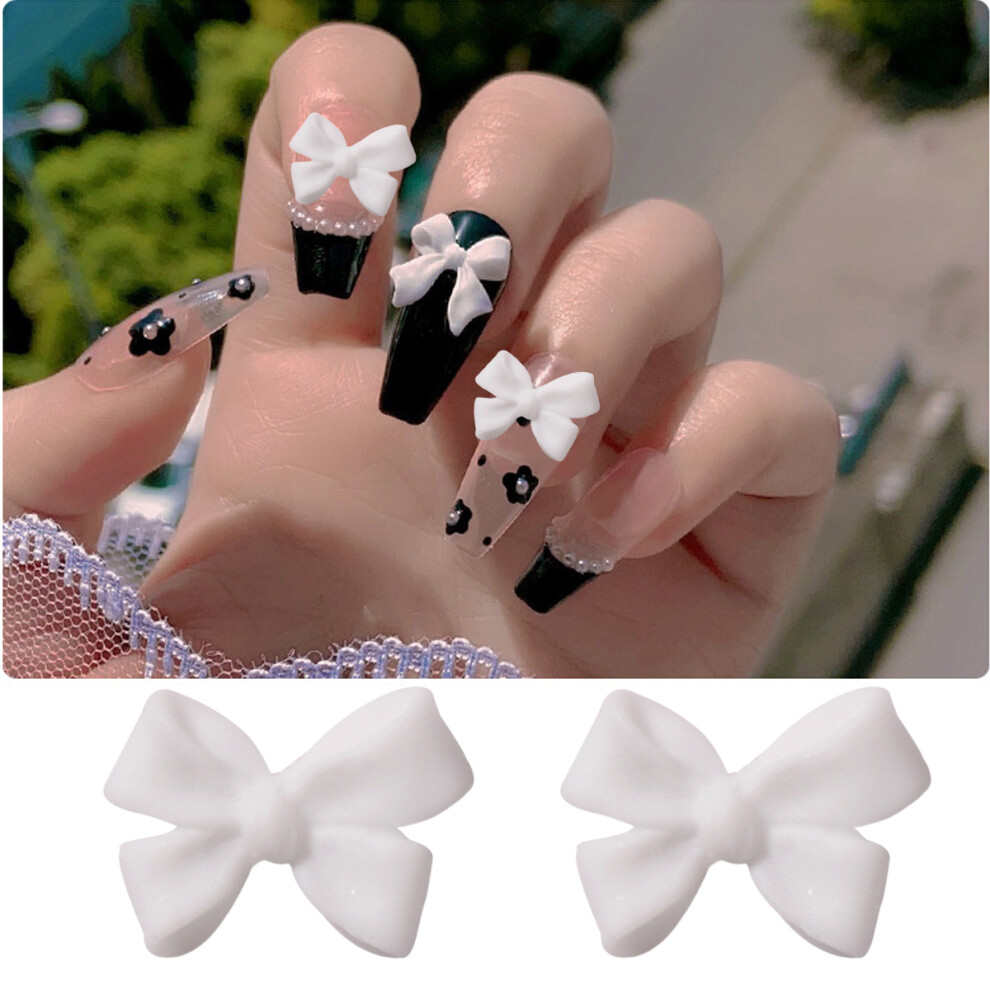 White 3D Bow Nail Decoration, Resin Bow Nail Rhinestones, Bow Nail Charm With 3D Holographic Effect And Butterfly Knot Style, Easy To Apply